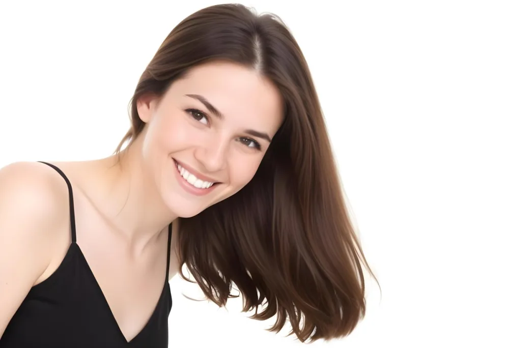 A Young Caucasian Woman With Long Brown Hair And A Warm Smile Wearing A Black Top 12 4a84