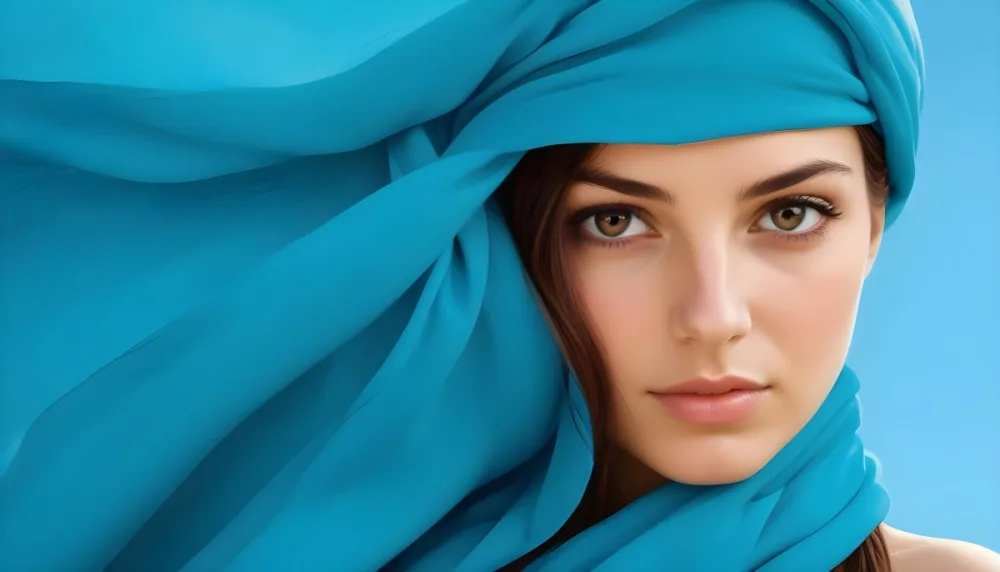 A Young Caucasian Woman With Long Brown Hair And Brown Eyes Wearing A Blue Scarf That Partially Obscures Her Face In A Sunny Setting 7 Ebc0