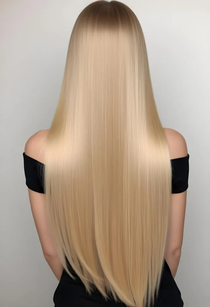 A Young Caucasian Woman With Long Straight And Shiny Blonde Hair 12 8672