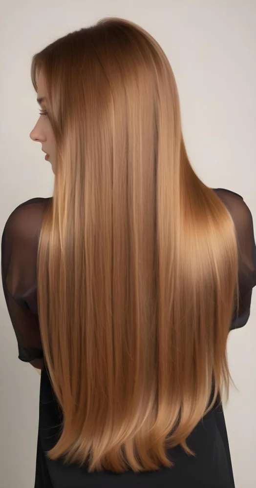 A Young Caucasian Woman With Long Straight Golden Brown Hair Styled In A Half Up Half Down Hairstyle 21 6667