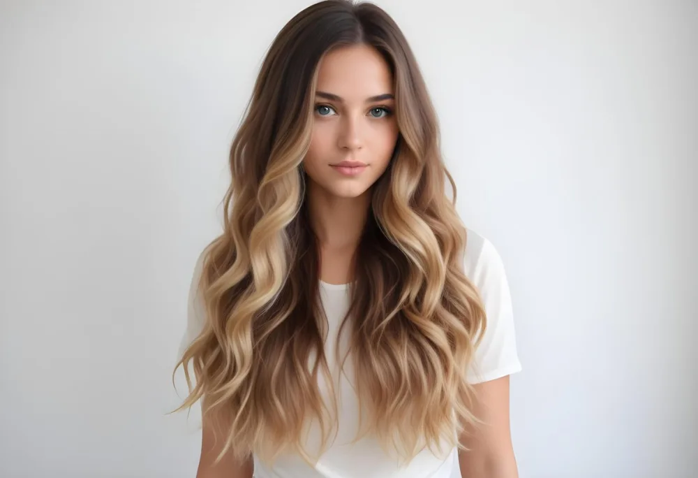 A Young Caucasian Woman With Long Wavy Blonde And Brown Ombre Hair 12 34e8