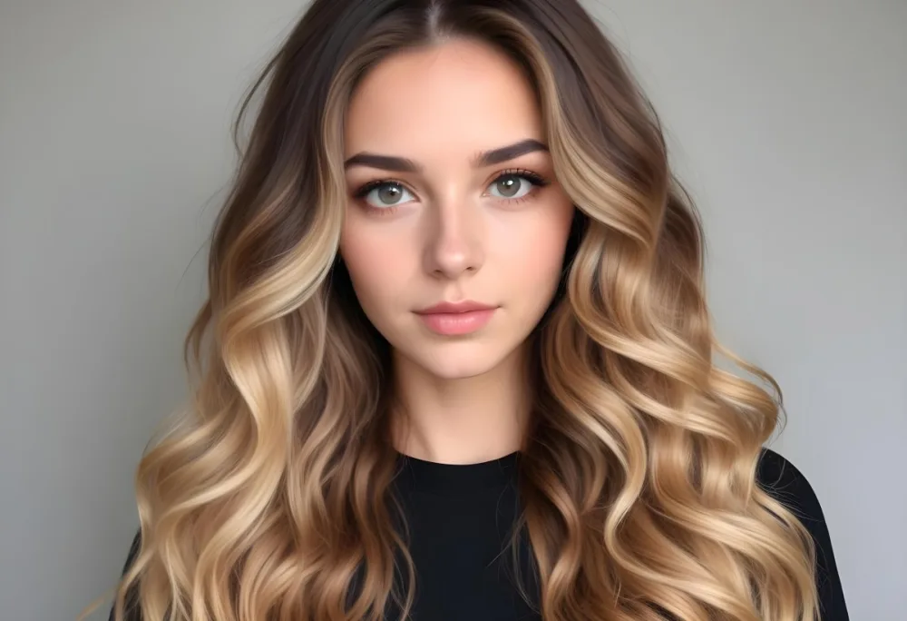 A Young Caucasian Woman With Long Wavy Blonde And Brown Ombre Hair 4 3136