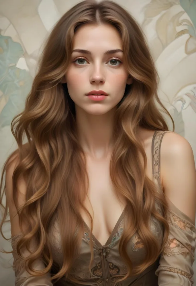 A Young Caucasian Woman With Long Wavy Light Brown Hair And Highlights She Has A Neutral Facial Expression And Is Wearing A Low Cut Top Revealing Her Shoulders 10 Fbeb
