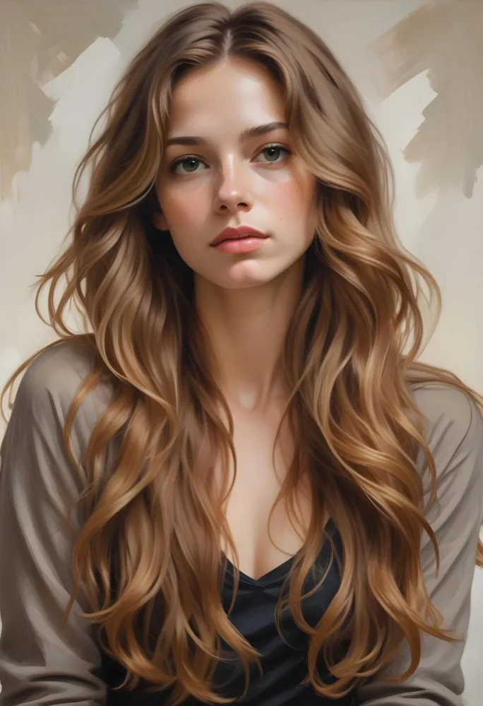 A Young Caucasian Woman With Long Wavy Light Brown Hair And Highlights She Has A Neutral Facial Expression And Is Wearing A Low Cut Top Revealing Her Shoulders 17 3ffd