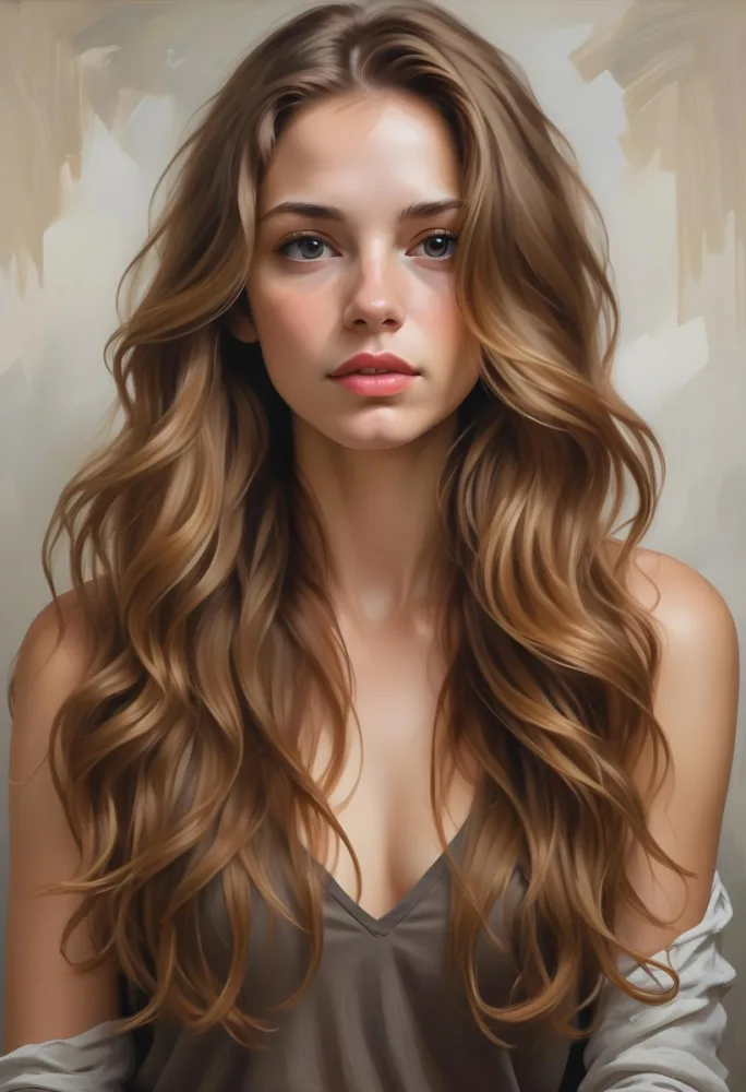 A Young Caucasian Woman With Long Wavy Light Brown Hair And Highlights She Has A Neutral Facial Expression And Is Wearing A Low Cut Top Revealing Her Shoulders 32 E253