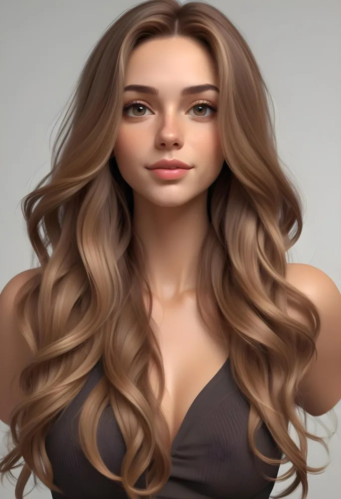 A Young Caucasian Woman With Long Wavy Light Brown Hair And Highlights She Has A Neutral Facial Expression And Is Wearing A Low Cut Top Revealing Her Shoulders 41 46ed