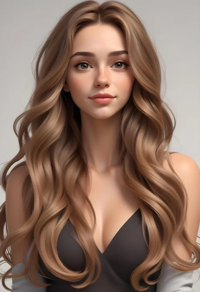A Young Caucasian Woman With Long Wavy Light Brown Hair And Highlights She Has A Neutral Facial Expression And Is Wearing A Low Cut Top Revealing Her Shoulders 47 3f82