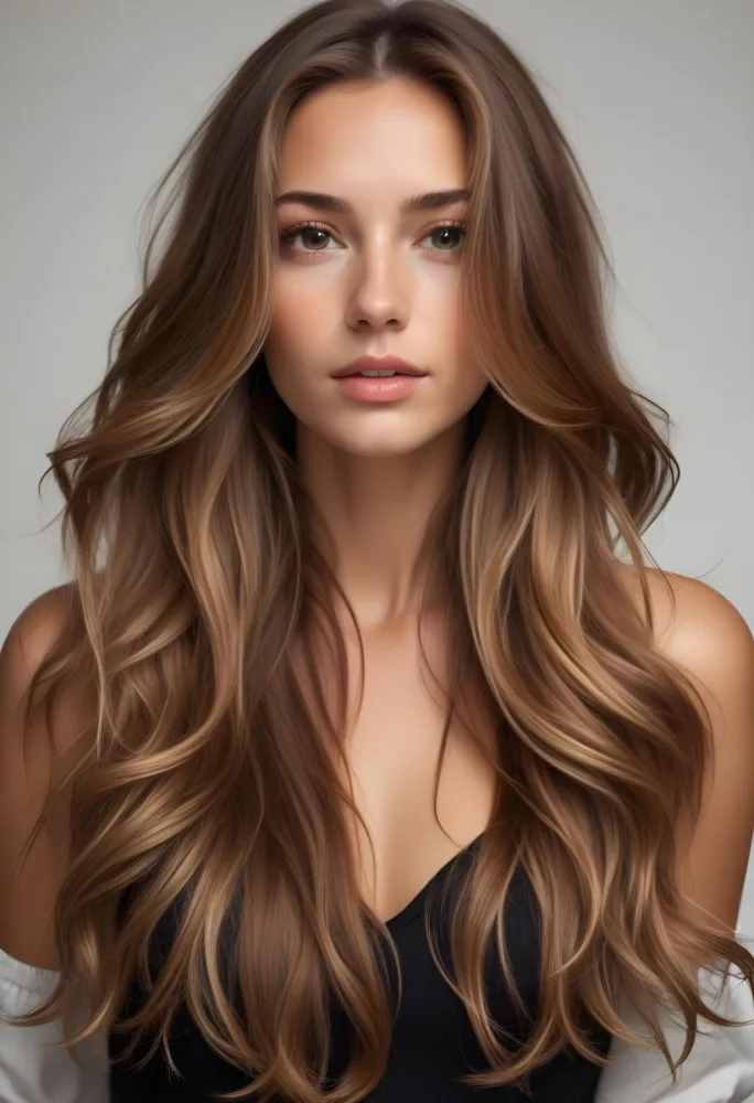 A Young Caucasian Woman With Long Wavy Light Brown Hair And Highlights She Has A Neutral Facial Expression And Is Wearing A Low Cut Top Revealing Her Shoulders 51 Acf4