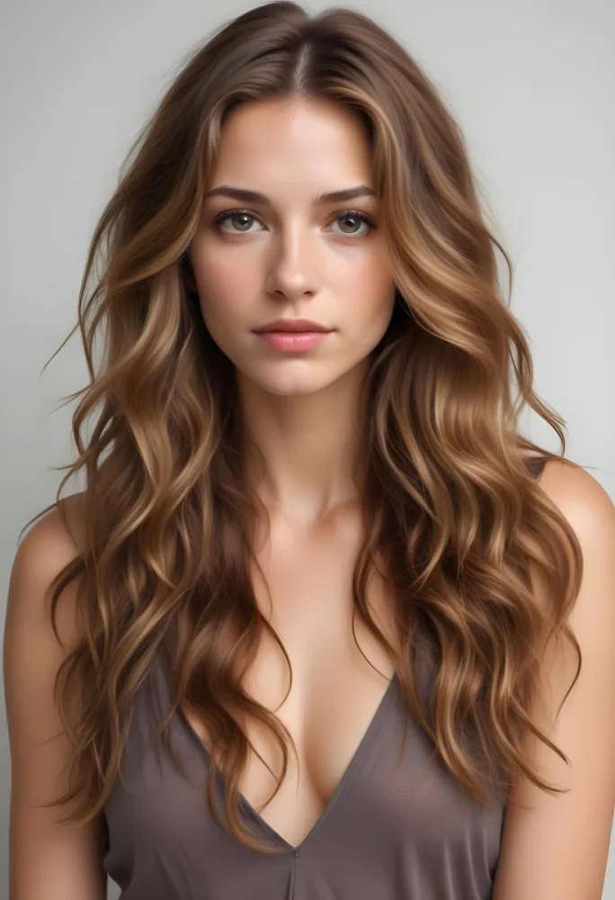 A Young Caucasian Woman With Long Wavy Light Brown Hair And Highlights She Has A Neutral Facial Expression And Is Wearing A Low Cut Top Revealing Her Shoulders 65 D14d