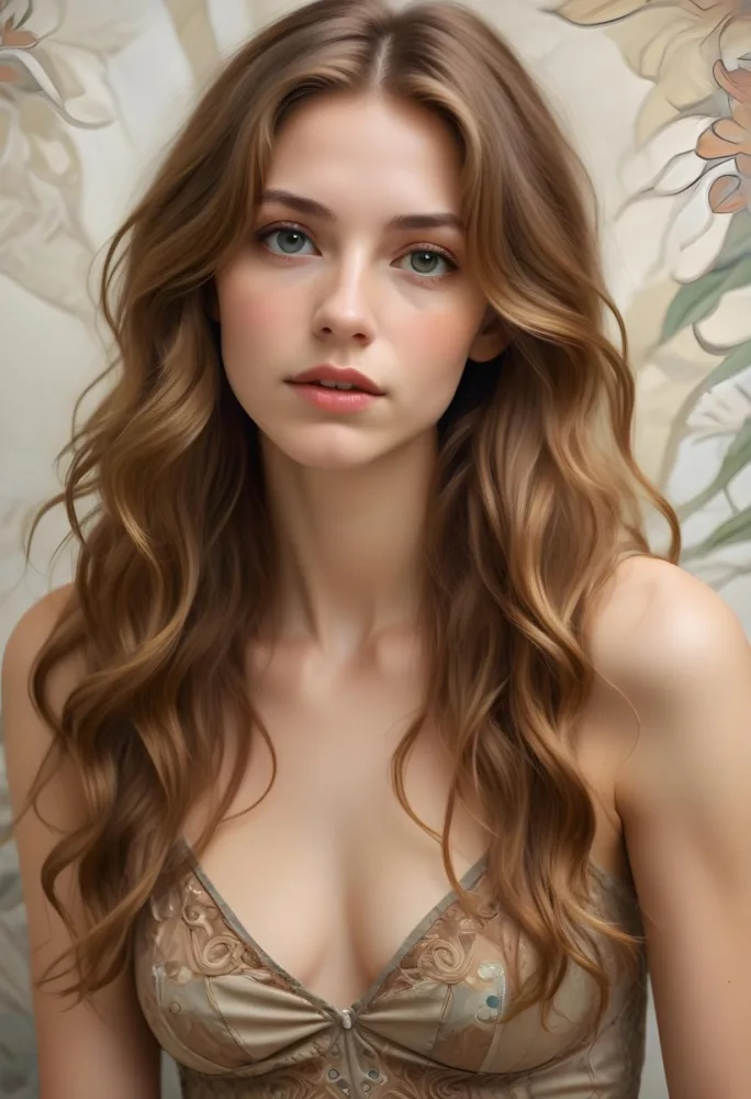 A Young Caucasian Woman With Long Wavy Light Brown Hair And Highlights She Has A Neutral Facial Expression And Is Wearing A Low Cut Top Revealing Her Shoulders 7 6313