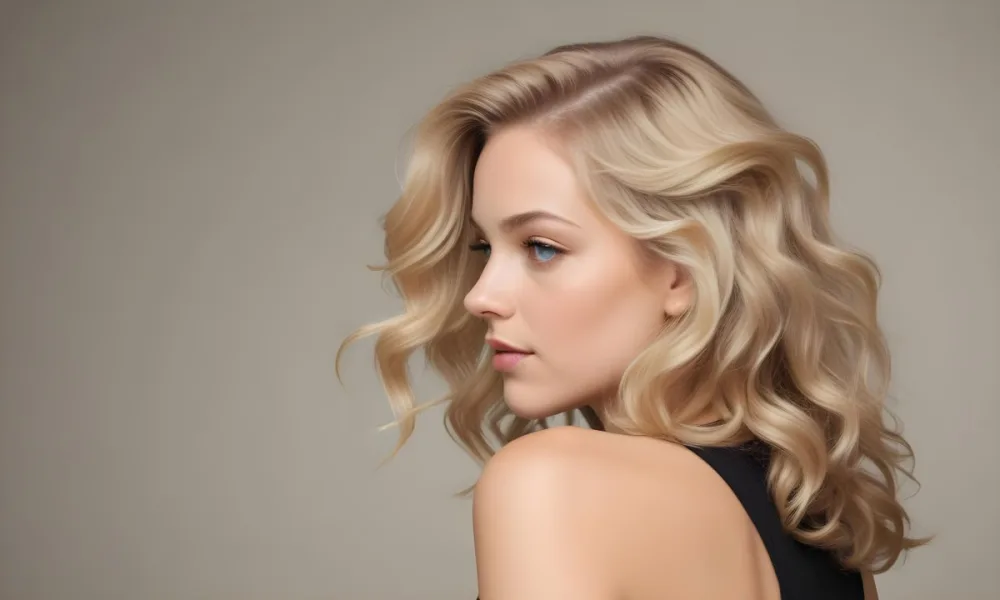 A Young Caucasian Woman With Wavy Shoulder Length Blonde Hair Showcasing A Side Profile She Has A Light Skin Tone And Is Wearing A Black Top The Background Is A Soft Neutral Color 24 4ad4