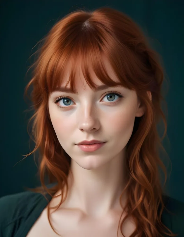 A Young Fair Skinned Woman With Long Wavy Red Hair And Bangs Wearing Minimal Makeup And Looking Directly At The Camera With A Slight Smile 17 4fc5
