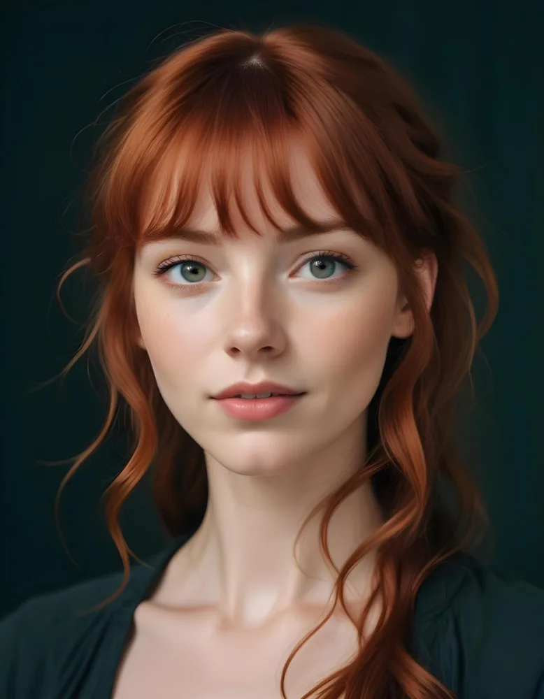 A Young Fair Skinned Woman With Long Wavy Red Hair And Bangs Wearing Minimal Makeup And Looking Directly At The Camera With A Slight Smile 29 Dc4f