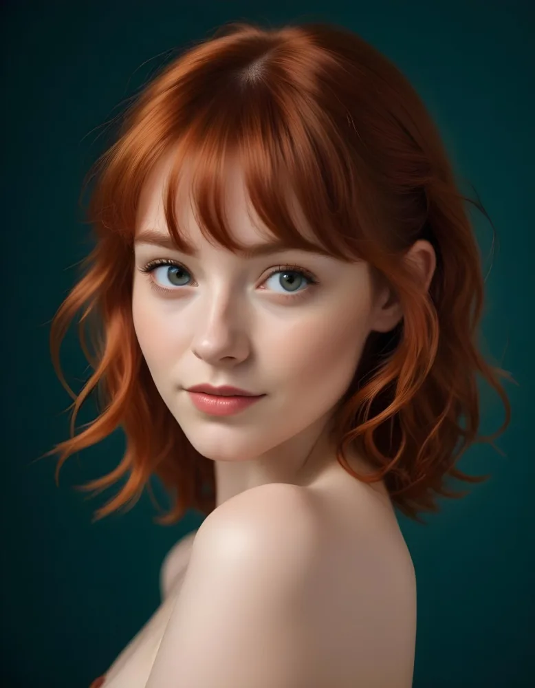 A Young Fair Skinned Woman With Long Wavy Red Hair And Bangs Wearing Minimal Makeup And Looking Directly At The Camera With A Slight Smile 32 9832