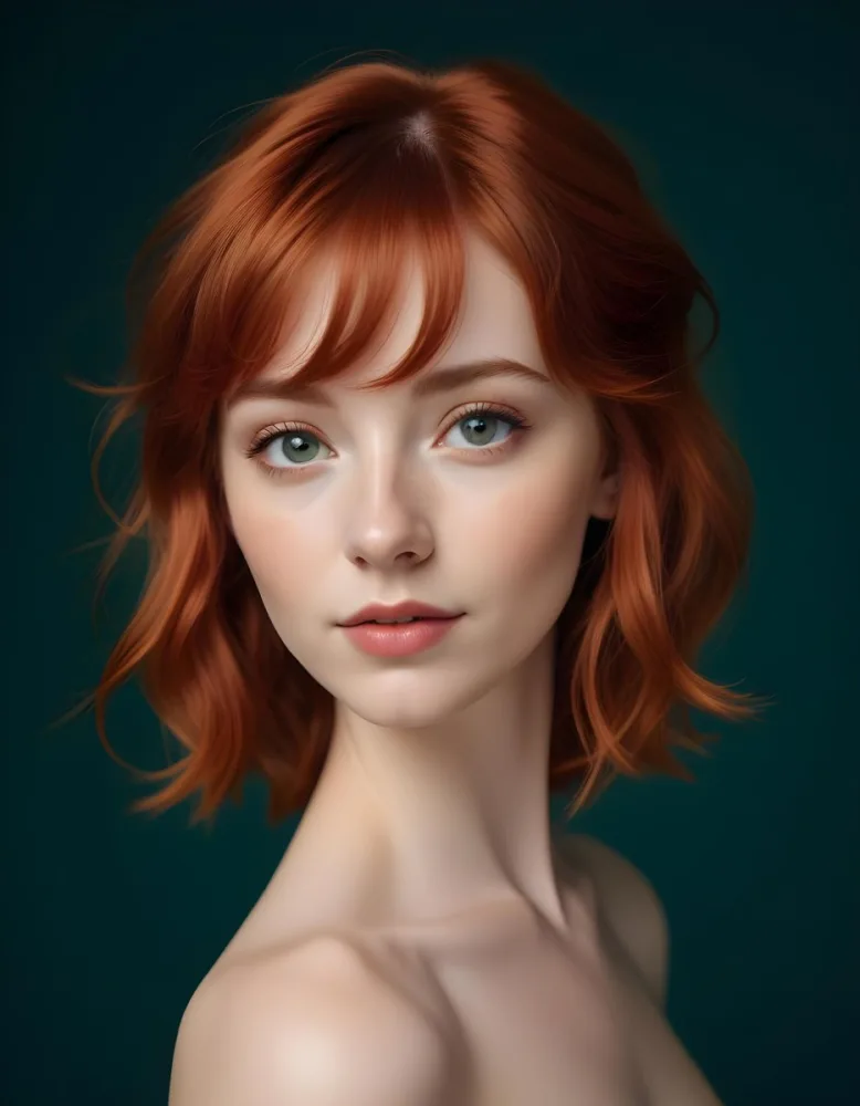 A Young Fair Skinned Woman With Long Wavy Red Hair And Bangs Wearing Minimal Makeup And Looking Directly At The Camera With A Slight Smile 4 50bf
