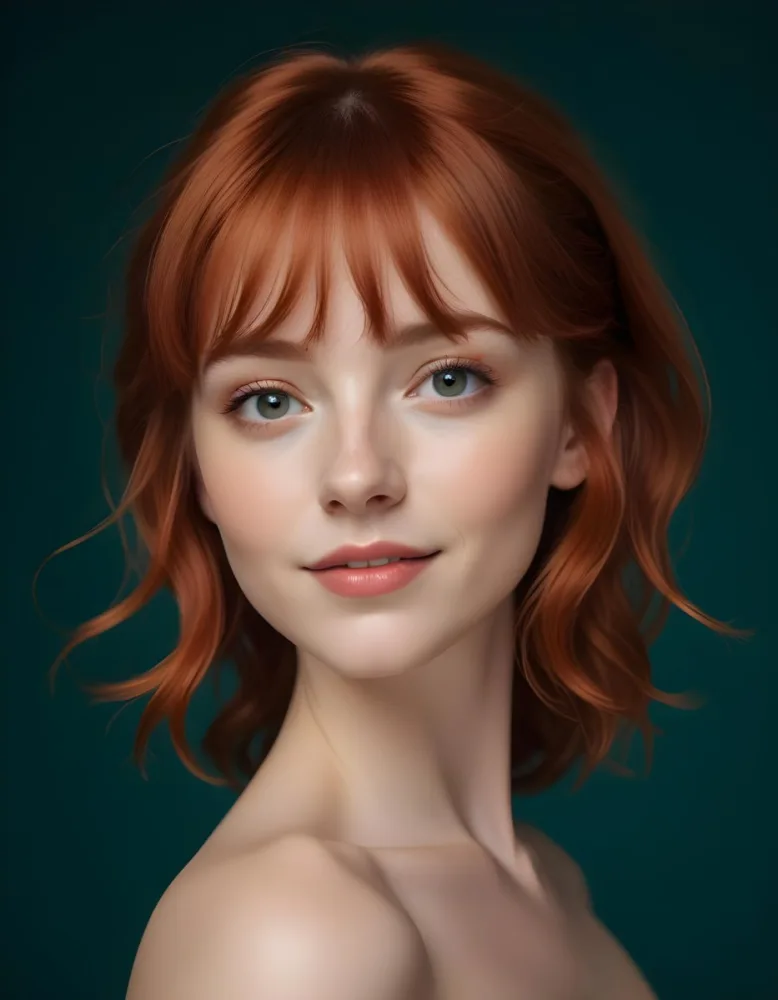 A Young Fair Skinned Woman With Long Wavy Red Hair And Bangs Wearing Minimal Makeup And Looking Directly At The Camera With A Slight Smile 6 55f9