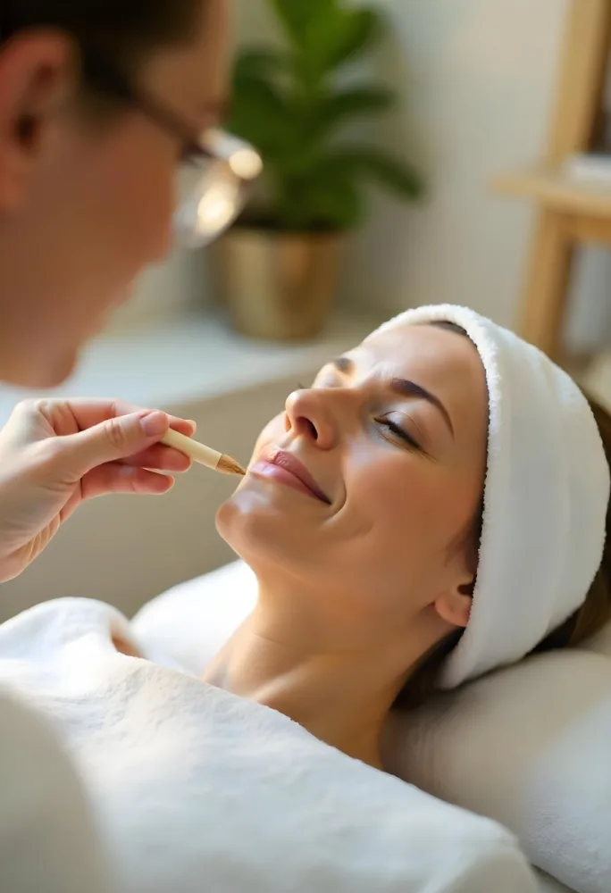 A Young Middle Eastern Woman With Dark Hair And Olive Skin Tone Receiving A Facial Treatment From A Beautician With A Towel Wrapped Around Her Head In A Spa Or Salon Setting 1 29d6