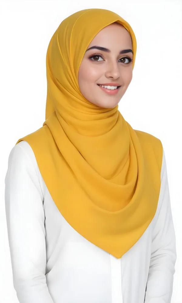 A Young Middle Eastern Woman With Dark Hair Wearing A Bright Yellow Hijab Smiling At The Camera 15 1098
