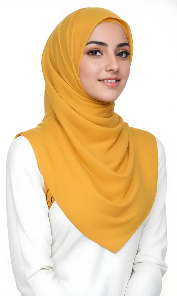 A Young Middle Eastern Woman With Dark Hair Wearing A Bright Yellow Hijab Smiling At The Camera 16 03ac