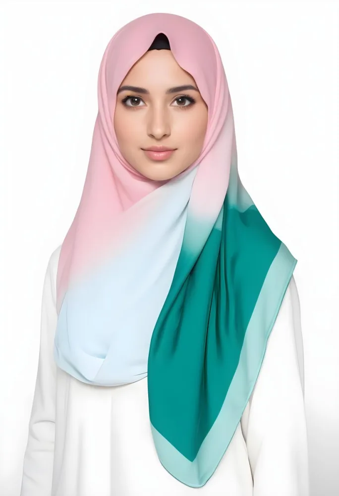 A Young Middle Eastern Woman With Dark Hair Wearing A Pink And Green Hijab 16 0db6