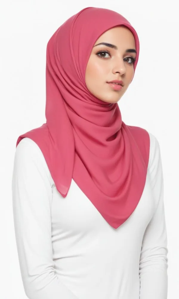 A Young Middle Eastern Woman With Dark Hair Wearing A Pink Hijab Looking Directly At The Camera With A Serious Expression 7 8b87