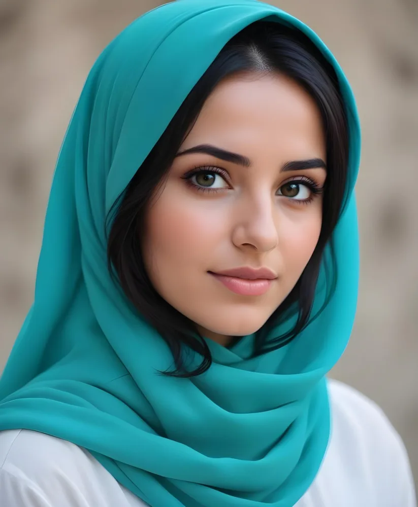 A Young Middle Eastern Woman With Dark Hair Wearing A Teal Hijab Looking Directly At The Camera With A Slight Smile In A Park During Daytime 7 38c8