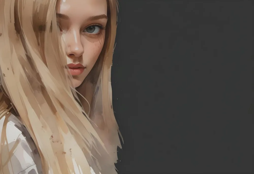 A Young Woman With Long Straight Blonde Hair Partially Obscured By Her Hair She Has Light Skin And Is Looking Towards The Camera The Background Is A Solid Dark Color 10 D9f1
