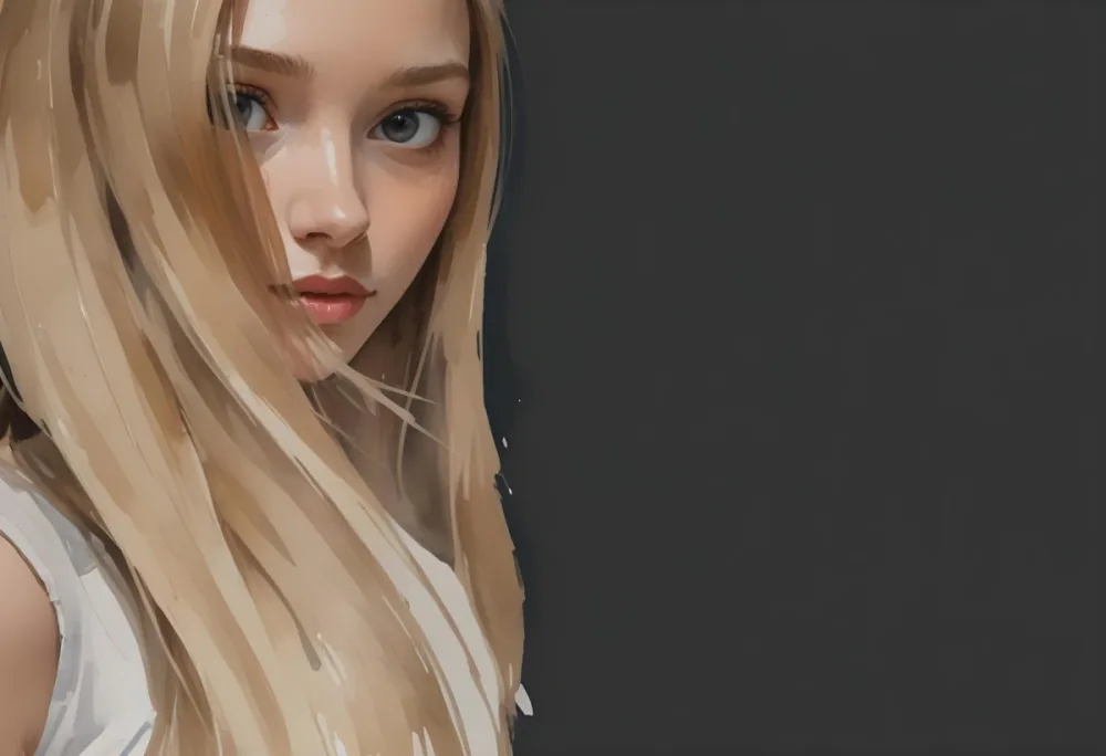 A Young Woman With Long Straight Blonde Hair Partially Obscured By Her Hair She Has Light Skin And Is Looking Towards The Camera The Background Is A Solid Dark Color 20 E418