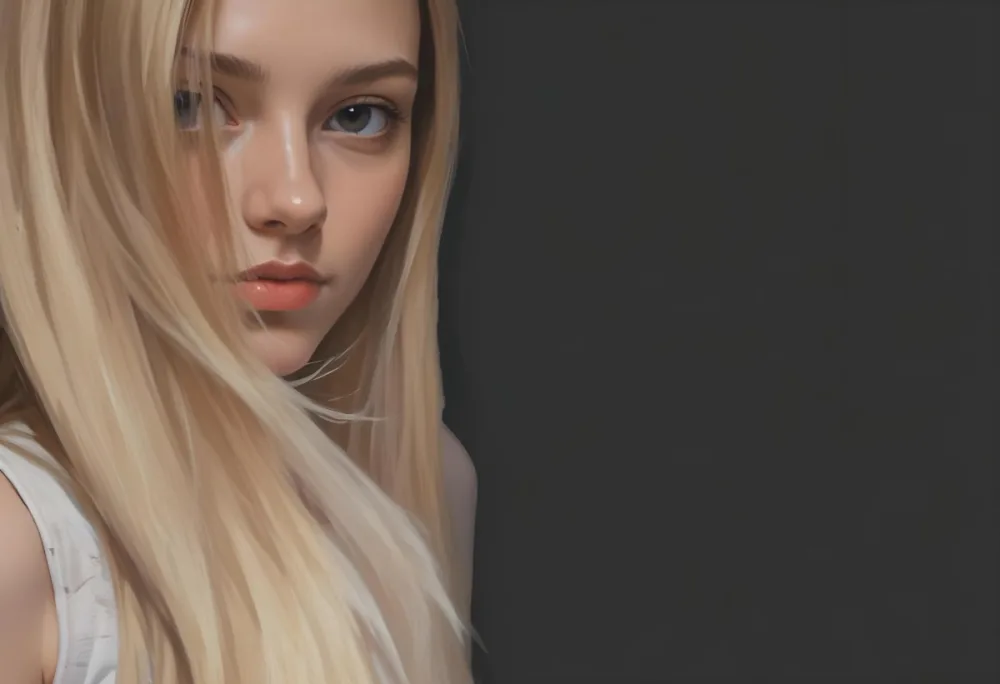 A Young Woman With Long Straight Blonde Hair Partially Obscured By Her Hair She Has Light Skin And Is Looking Towards The Camera The Background Is A Solid Dark Color 23 C02d