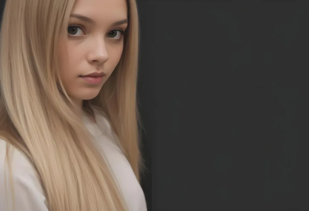 A Young Woman With Long Straight Blonde Hair Partially Obscured By Her Hair She Has Light Skin And Is Looking Towards The Camera The Background Is A Solid Dark Color 52 E96c