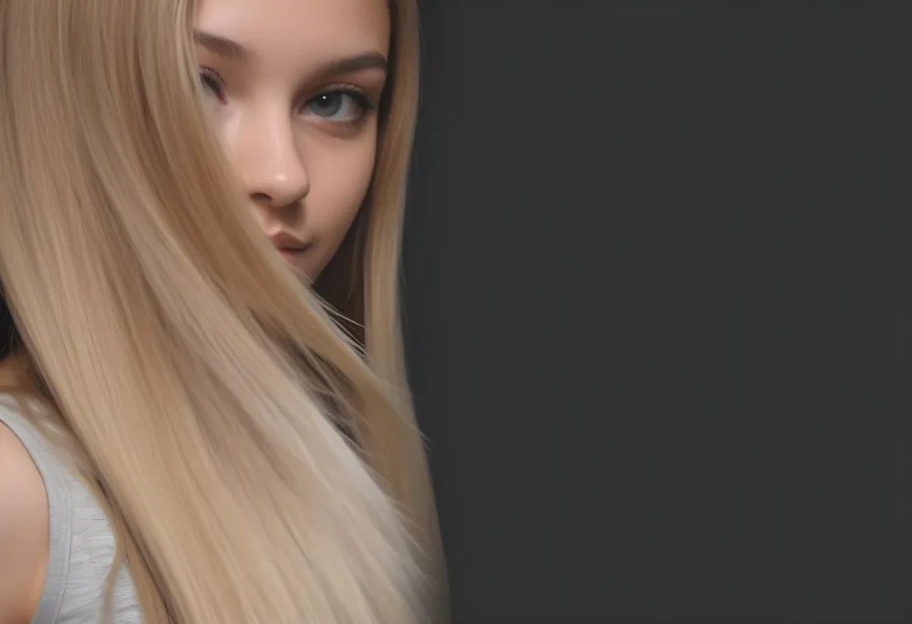 A Young Woman With Long Straight Blonde Hair Partially Obscured By Her Hair She Has Light Skin And Is Looking Towards The Camera The Background Is A Solid Dark Color 58 4ad5