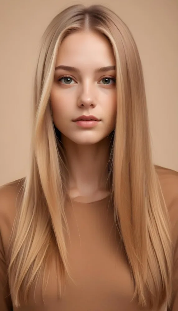 A Young Woman With Long Straight Blonde Hair With Caramel Highlights 7 49c7