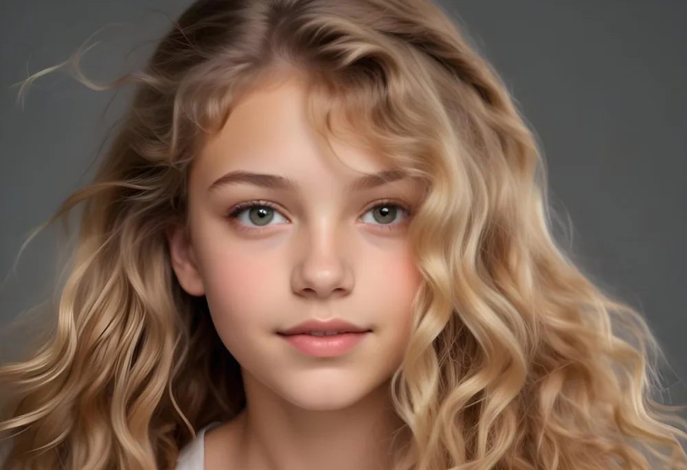 Adorable Cartoon Style A Caucasian Girl 14 Years Old Light Skin Blonde Wavy Hair In A Grey Background 3d Render Cartoon 10 7b2b
