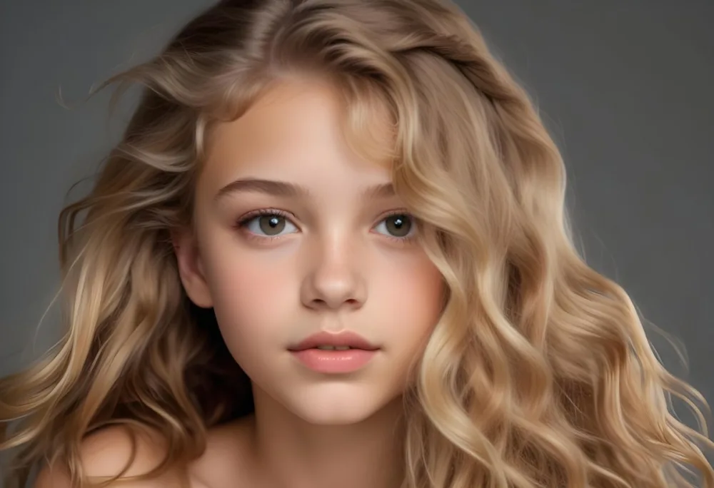 Adorable Cartoon Style A Caucasian Girl 14 Years Old Light Skin Blonde Wavy Hair In A Grey Background 3d Render Cartoon 12 E21f