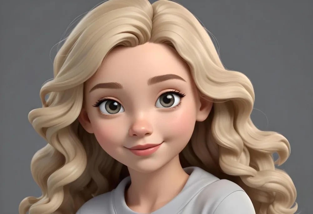 Adorable Cartoon Style A Caucasian Girl 14 Years Old Light Skin Blonde Wavy Hair In A Grey Background 3d Render Cartoon 2 Aa00