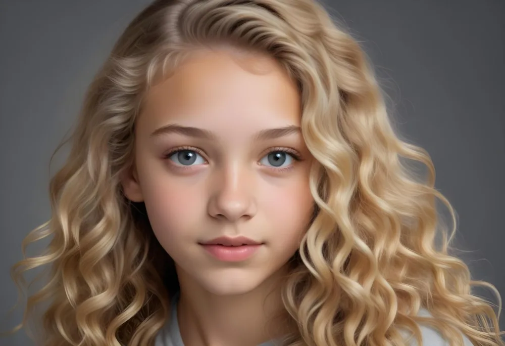 Adorable Cartoon Style A Caucasian Girl 14 Years Old Light Skin Blonde Wavy Hair In A Grey Background 3d Render Cartoon 20 6f73