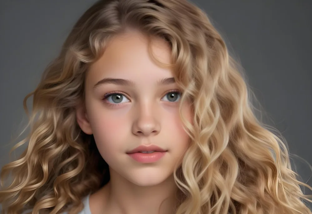 Adorable Cartoon Style A Caucasian Girl 14 Years Old Light Skin Blonde Wavy Hair In A Grey Background 3d Render Cartoon 26 82d5