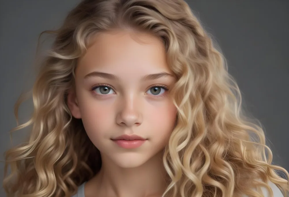 Adorable Cartoon Style A Caucasian Girl 14 Years Old Light Skin Blonde Wavy Hair In A Grey Background 3d Render Cartoon 30 6c40