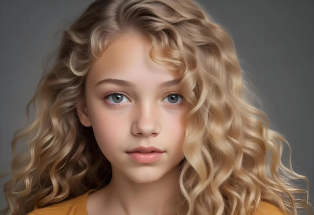 Adorable Cartoon Style A Caucasian Girl 14 Years Old Light Skin Blonde Wavy Hair In A Grey Background 3d Render Cartoon 42 C248