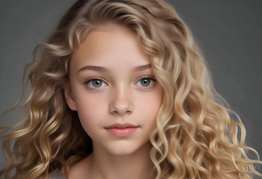 Adorable Cartoon Style A Caucasian Girl 14 Years Old Light Skin Blonde Wavy Hair In A Grey Background 3d Render Cartoon 44 73ee