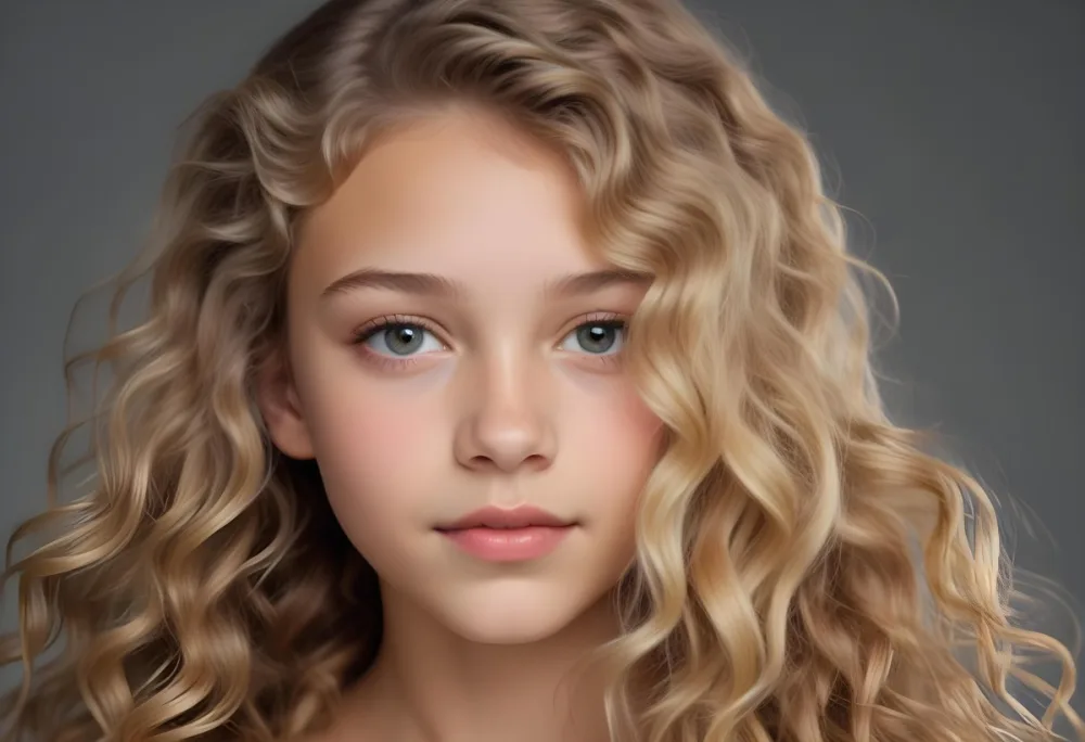 Adorable Cartoon Style A Caucasian Girl 14 Years Old Light Skin Blonde Wavy Hair In A Grey Background 3d Render Cartoon 54 7767