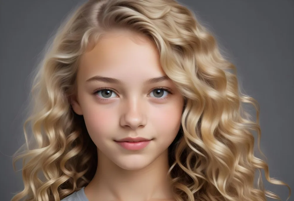 Adorable Cartoon Style A Caucasian Girl 14 Years Old Light Skin Blonde Wavy Hair In A Grey Background 3d Render Cartoon 57 8905