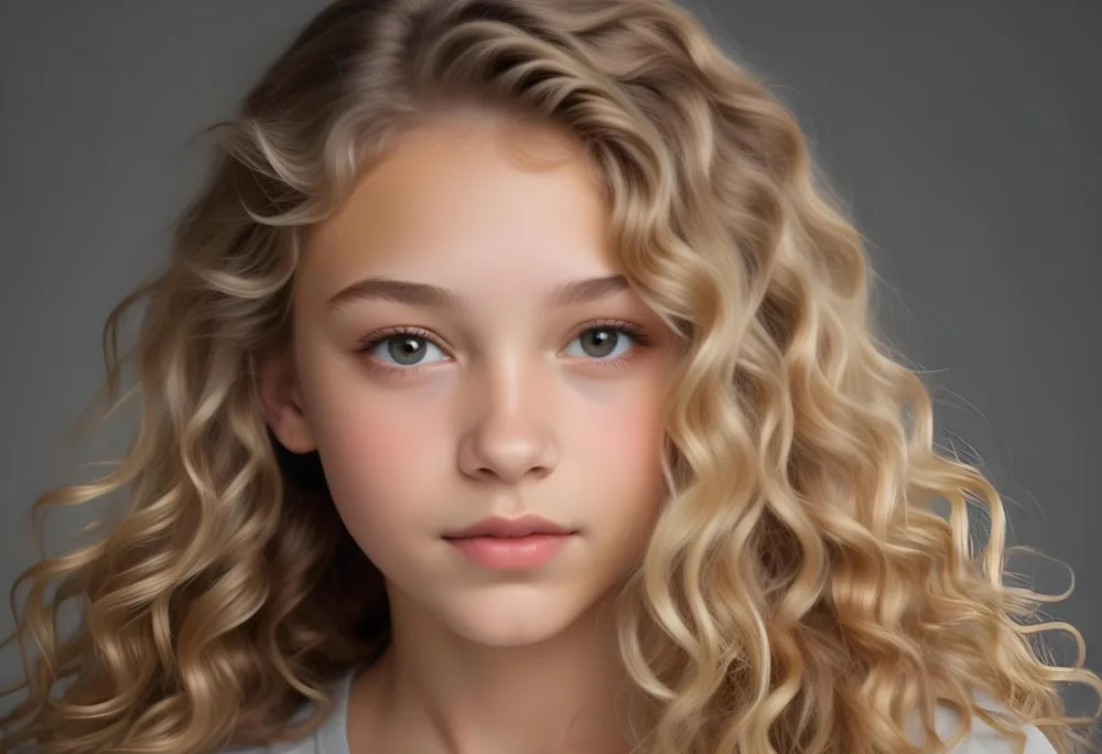 Adorable Cartoon Style A Caucasian Girl 14 Years Old Light Skin Blonde Wavy Hair In A Grey Background 3d Render Cartoon 6 5c17
