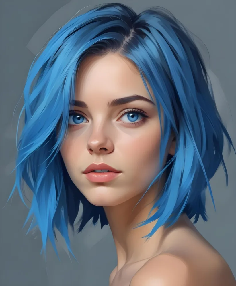 Adorable Cartoon Style A Caucasian Woman 21 Years Old With Blue Eyes And Blue Short Hair In A Grey Background 3d Render Cartoon 26 584b