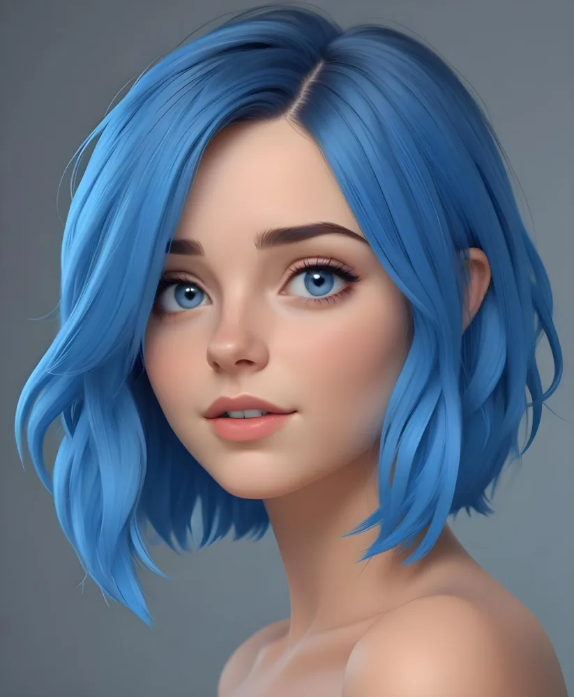 Adorable Cartoon Style A Caucasian Woman 21 Years Old With Blue Eyes And Blue Short Hair In A Grey Background 3d Render Cartoon 49 Ae0e