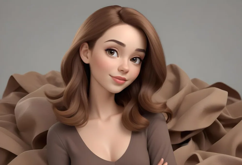 Adorable Cartoon Style A Caucasian Woman 23 Years Old Light Skin Brown Hair Gray Background 3d Render Cartoon 1 E139