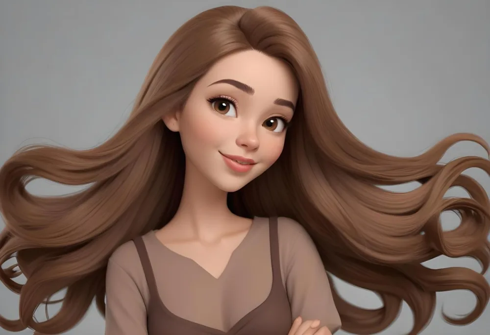 Adorable Cartoon Style A Caucasian Woman 23 Years Old Light Skin Brown Hair Gray Background 3d Render Cartoon 11 8dce
