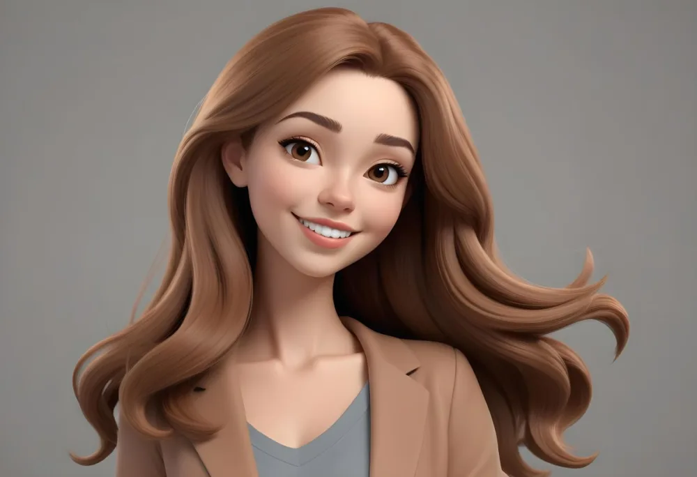 Adorable Cartoon Style A Caucasian Woman 23 Years Old Light Skin Brown Hair Gray Background 3d Render Cartoon 19 Cf53