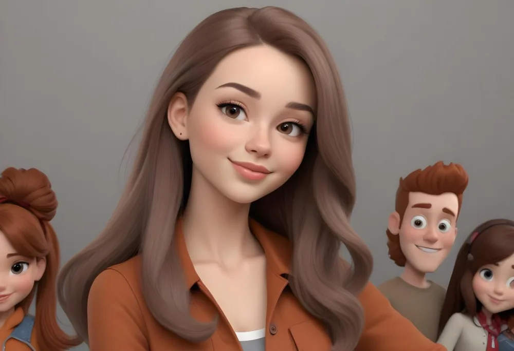 Adorable Cartoon Style A Caucasian Woman 23 Years Old Light Skin Brown Hair Gray Background 3d Render Cartoon 26 8236