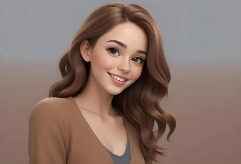 Adorable Cartoon Style A Caucasian Woman 23 Years Old Light Skin Brown Hair Gray Background 3d Render Cartoon 7 5386